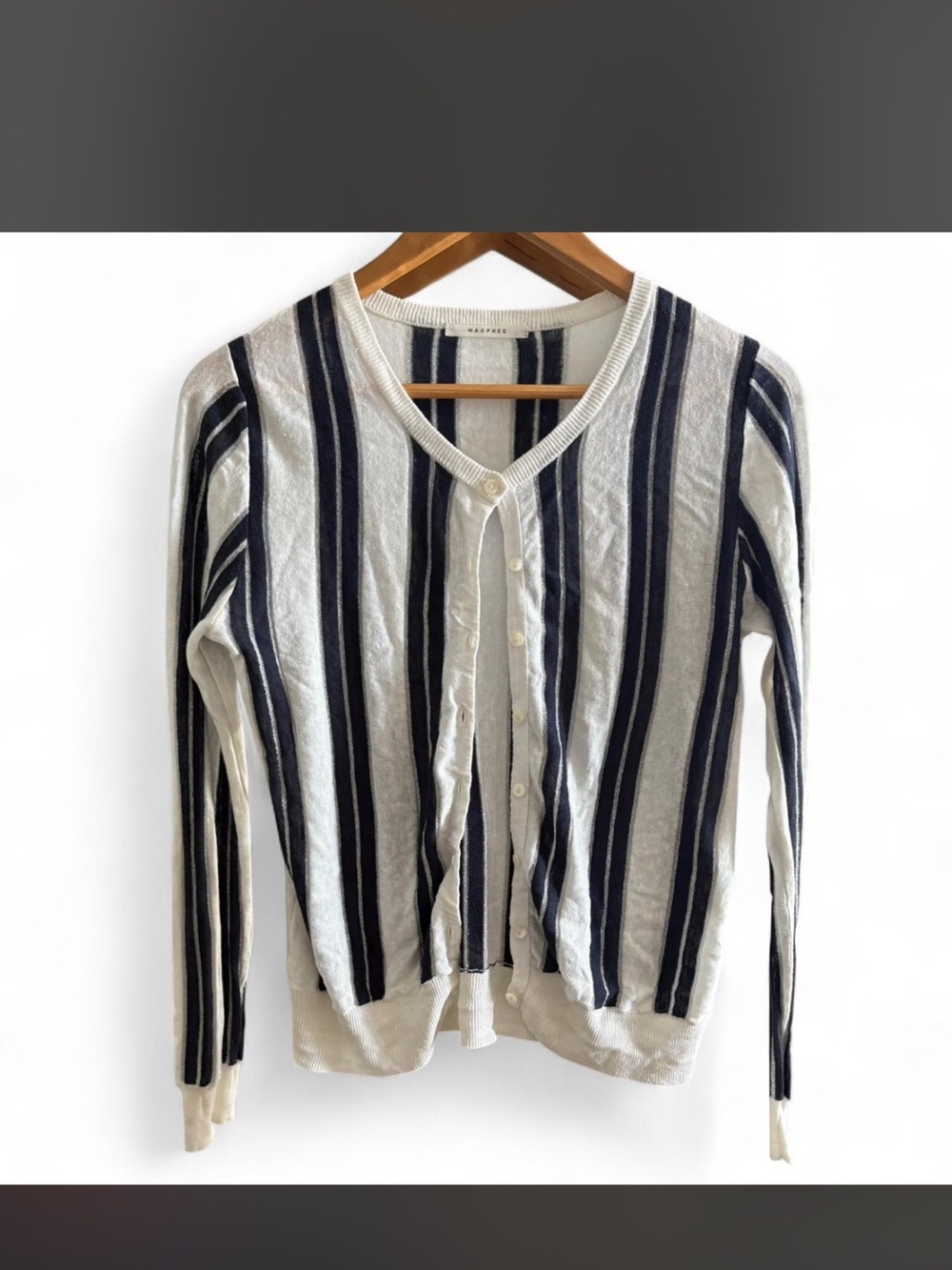 Women’s Macphee Striped Button-Front Cardigan - White & Navy Small